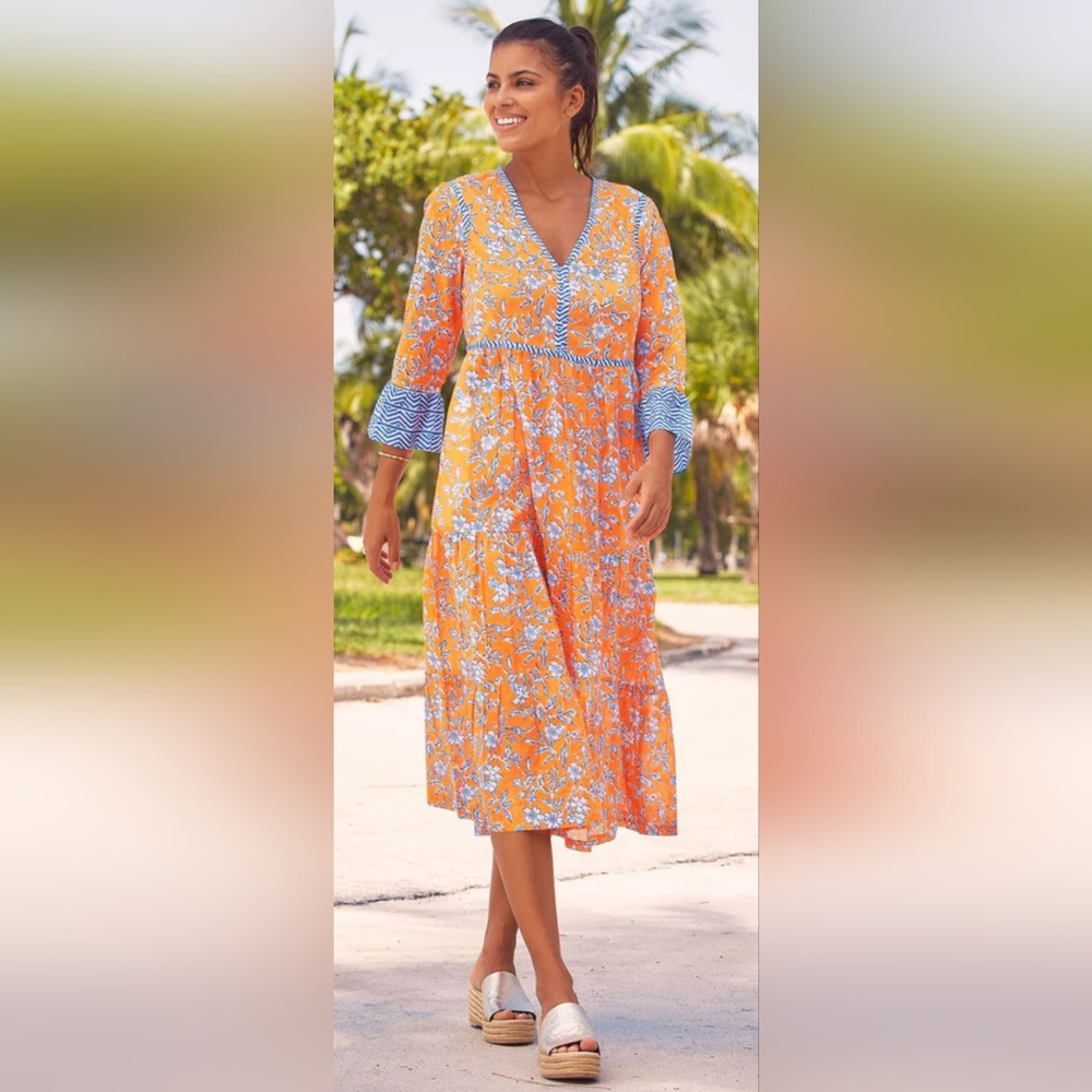NWT Aspiga Hayden Graphic-Print Cotton Midi Dress